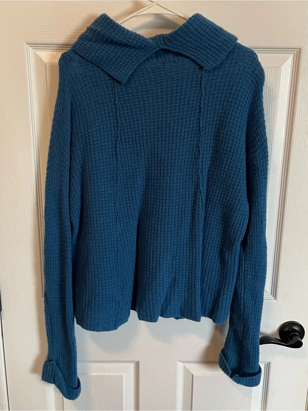 Free People Sidewinder Wool Sweater XS Caribbean Blue Cowl Neck